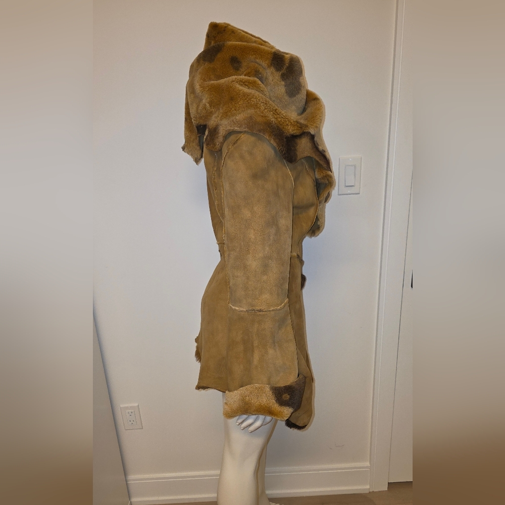 Rare Unique Designer Sheepskin Coat Raw Edges With Bag - Picture 8 of 16